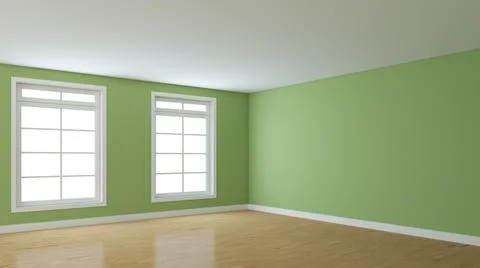 Empty Interior Corner with Green Walls, Two White Windows Stock Illustration