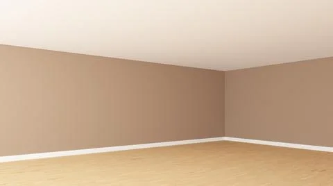 Empty Interior Corner with Light Brown Walls, White Ceiling, Light Parquet Floor Stock-Illustration