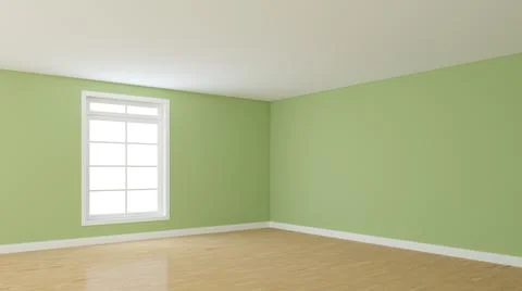 Empty Interior Corner with Light Green Walls, White Window, Light Glossy Parquet Stock Illustration