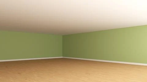 Empty Interior Corner with Light Green Stucco Walls, White Ceiling and a Parquet Stock Illustration