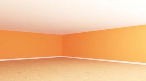 Empty Interior Corner with Orange Stucco Walls, White Ceiling, Light Parquet Stock Illustration