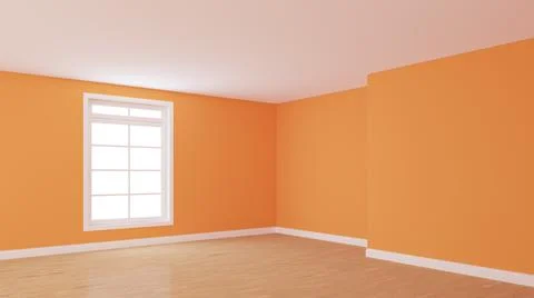 Empty Interior Corner with Orange Walls, White Window and a Glossy Parquet Floor Stock Illustration