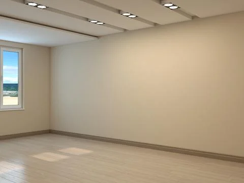 Empty Interior Corner with a Sea View, Beige Plastered Walls Stock Illustration