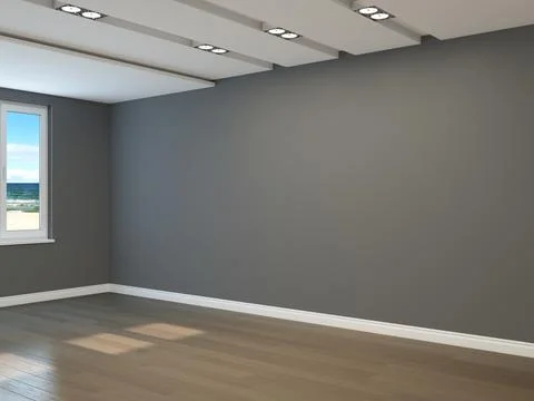 Empty Interior Corner with a Sea View, Grey Walls Stock Illustration