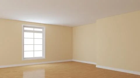 Empty Interior Corner with a White Window, Light Glossy Parquet and a Beige Stock Illustration
