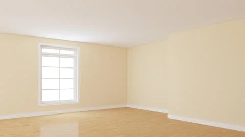 Empty Interior Corner with a White Window, Light Glossy Parquet and a Beige W Stock Illustration