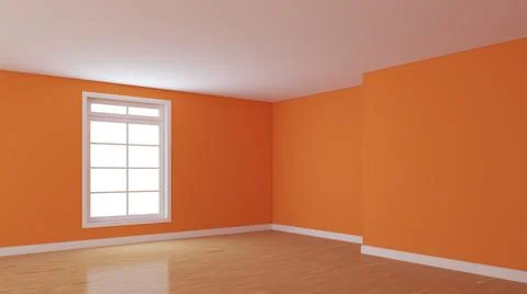 Empty Interior Corner with a White Window, Light Glossy Parquet and a Orange Stock Illustration
