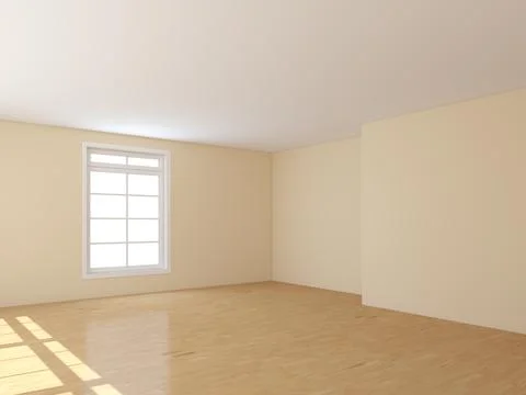 Empty Interior Corner with White Window, Light Glossy Parquet and a Beige Wal Stock Photos