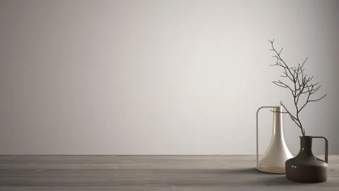 Empty interior design concept, wooden table or shelf with modern minimalist v Illustrazione stock