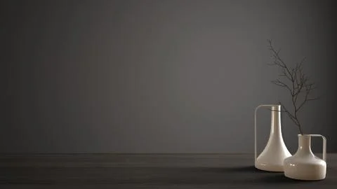 Empty interior design concept, wooden table or shelf with modern minimalist v Illustrazione stock