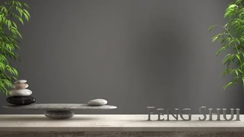 Empty interior design concept zen idea, wooden vintage table or shelf with ma イラスト素材