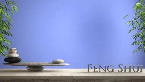 Empty interior design concept zen idea, wooden vintage table or shelf with ma イラスト素材