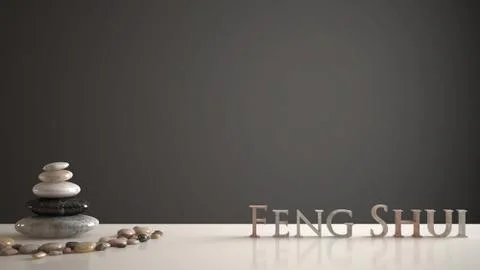 Empty interior design concept zen idea, white table or shelf with pebble bala Stock Illustration