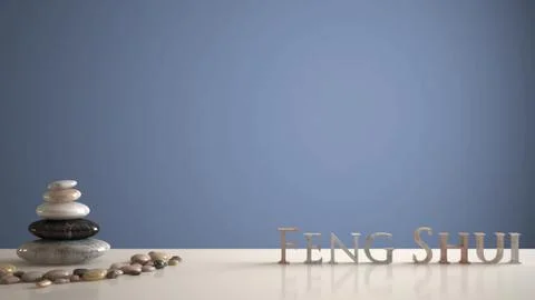 Empty interior design concept zen idea, white table or shelf with pebble bala Stock Illustration