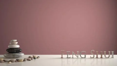 Empty interior design concept zen idea, white table or shelf with pebble bala Stock Illustration