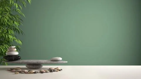 Empty interior design feng shui concept zen idea, white table or shelf with p Stock Illustration