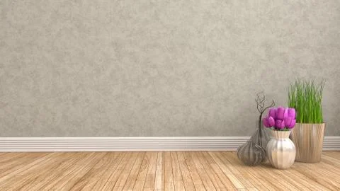 Empty interior with flower. 3d illustration Stock Illustration
