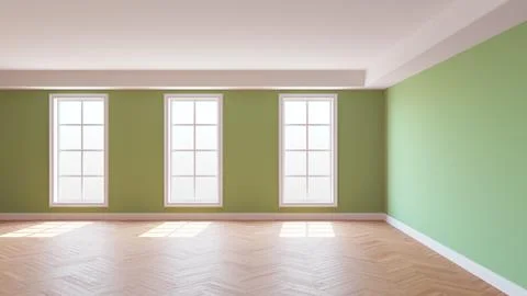 Empty Interior with Green Walls, White Ceiling and Cornice Stock Illustration