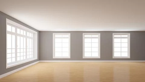 Empty Interior with Grey Plastered Walls, a Large Window on the Left Stock Illustration