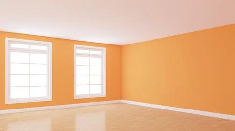 Empty Interior with Light Orange Walls, Two Large Windows Stock Illustration