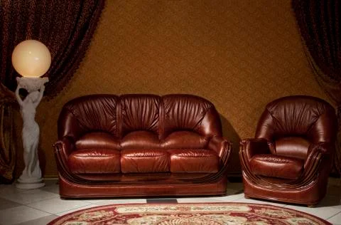 Empty interior living room background in warm colors decorated with classic l Stock-Fotos