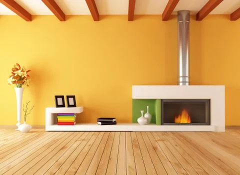 Empty interior with minimalist fireplace Stock Illustration