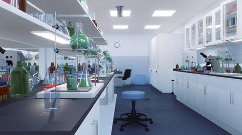 Empty interior of modern medical science lab 3D Stock Illustration