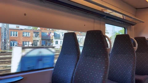 Empty interior of a moving train in Belgium Stock Footage 225924208