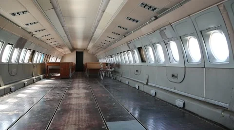 Empty interior of old airliner Stock Footage 68175678