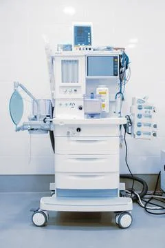 Empty interior operating room and modern equipment in hospital. Medical device Stock Photos