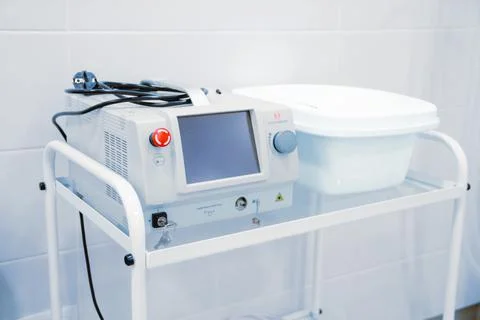 Empty interior operating room and modern equipment in hospital. Medical device Stock Photos