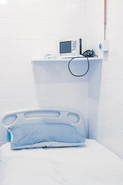 Empty interior operating room and modern equipment in hospital. Medical device Stock Photos