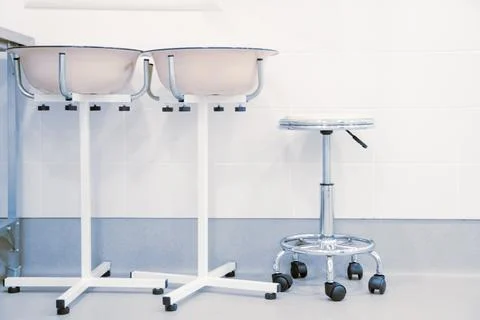 Empty interior operating room and modern equipment in hospital. Medical device Stock Photos