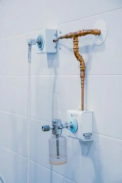 Empty interior operating room and modern equipment in hospital. Medical device Stock Photos