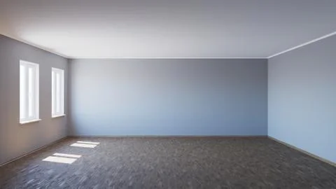Empty Interior with Parquet Floor Lit by the Sun, 3d illustration Stock Illustration