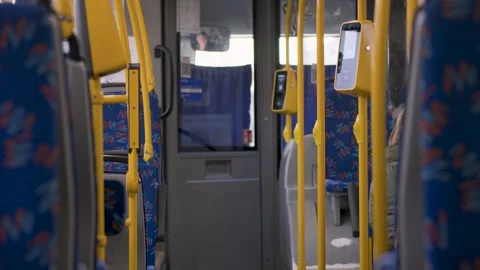Empty Interior of a Public Bus Stock Footage 308364245