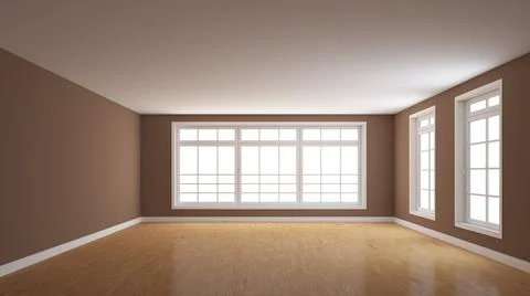 Empty Interior Room with Brown Walls, Glossy Parquet Floor, White Plinth Stock Illustration