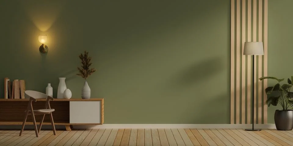 Empty interior room with green wall. 3d render illustration Stock Illustration