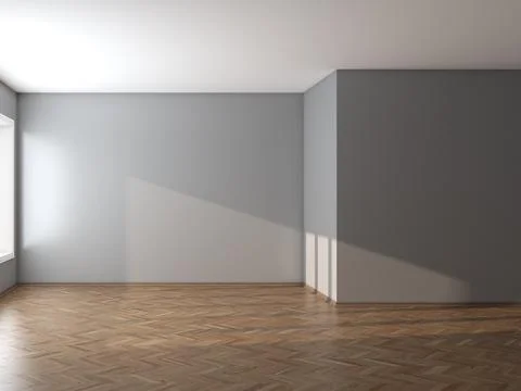Empty Interior of the Room with Grey Walls and Parquet Floor Stock Illustration