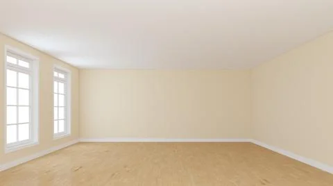 Empty Interior Room with Light Beige Walls, Two Windows, Light Parquet Stock Illustration