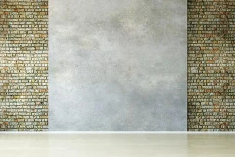 Empty Interior Room with Old Concrete and Brick Wall. Stock Photos