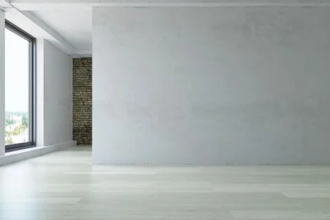 Empty Interior Room with Old White Wall 3D Illustration 스톡 일러스트