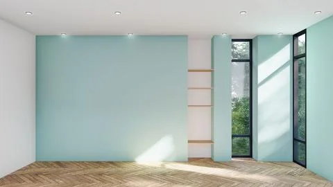 Empty interior room shadow wall space background mock up architecture sunligh Stock Illustration