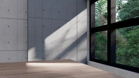 Empty interior room shadow wall space background mock up architecture sunligh Stock-Illustration