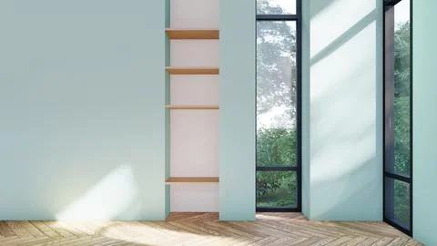 Empty interior room shadow wall space background mock up architecture sunligh Stock Illustration