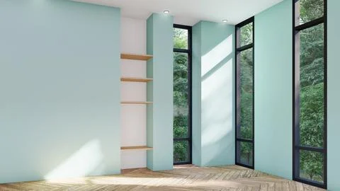 Empty interior room shadow wall space background mock up architecture sunligh Stock Illustration