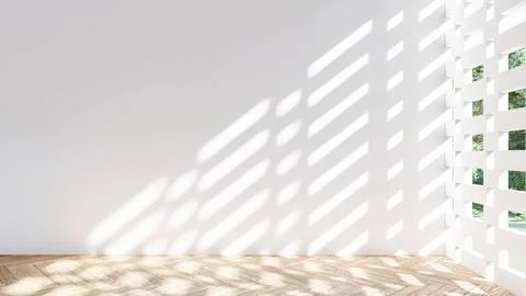 Empty interior room shadow wall space background mock up architecture sunligh Stock Illustration