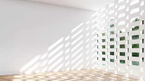 Empty interior room shadow wall space background mock up architecture sunligh Stock Illustration