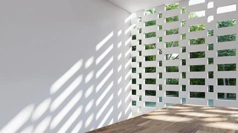 Empty interior room shadow wall space background mock up architecture sunligh Stock Illustration