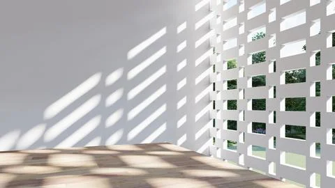 Empty interior room shadow wall space background mock up architecture sunligh Stock Illustration